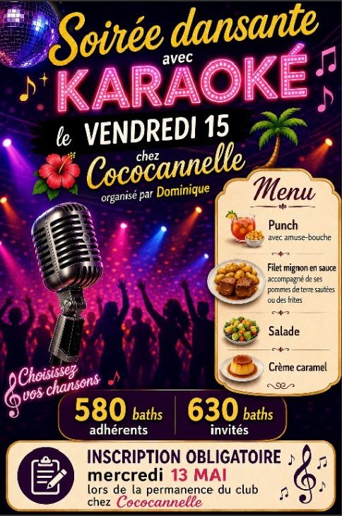Soirée danse Karaoke vendredi 15 mai 2026