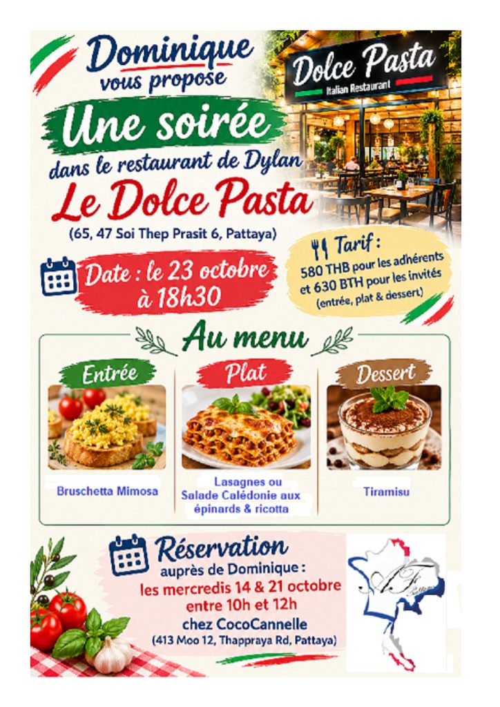 23 Octobre Dolce pasta 18h30