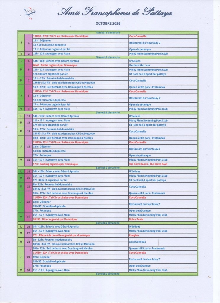 Planning Octobre 2026